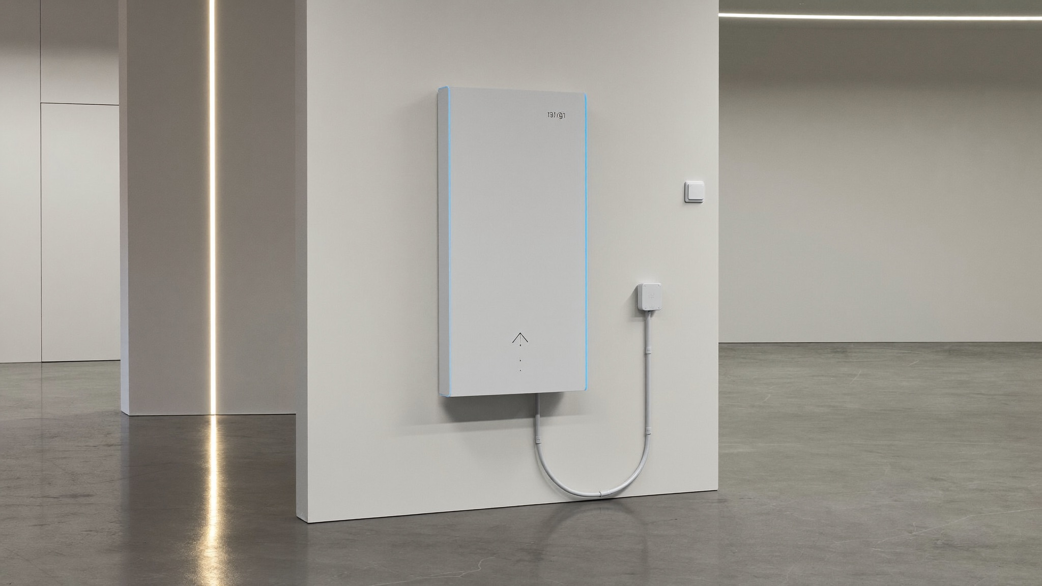 A sleek wall-mounted home solar battery in a clean modern Phoenix garage